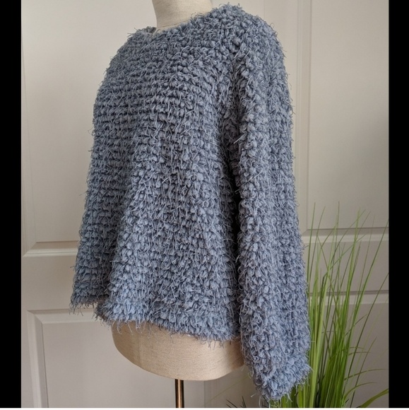 Vince Camuto Top Textured Eyelash Pullover Mock Neck Long Sleeve Grey Blue M NWT - Picture 3 of 8